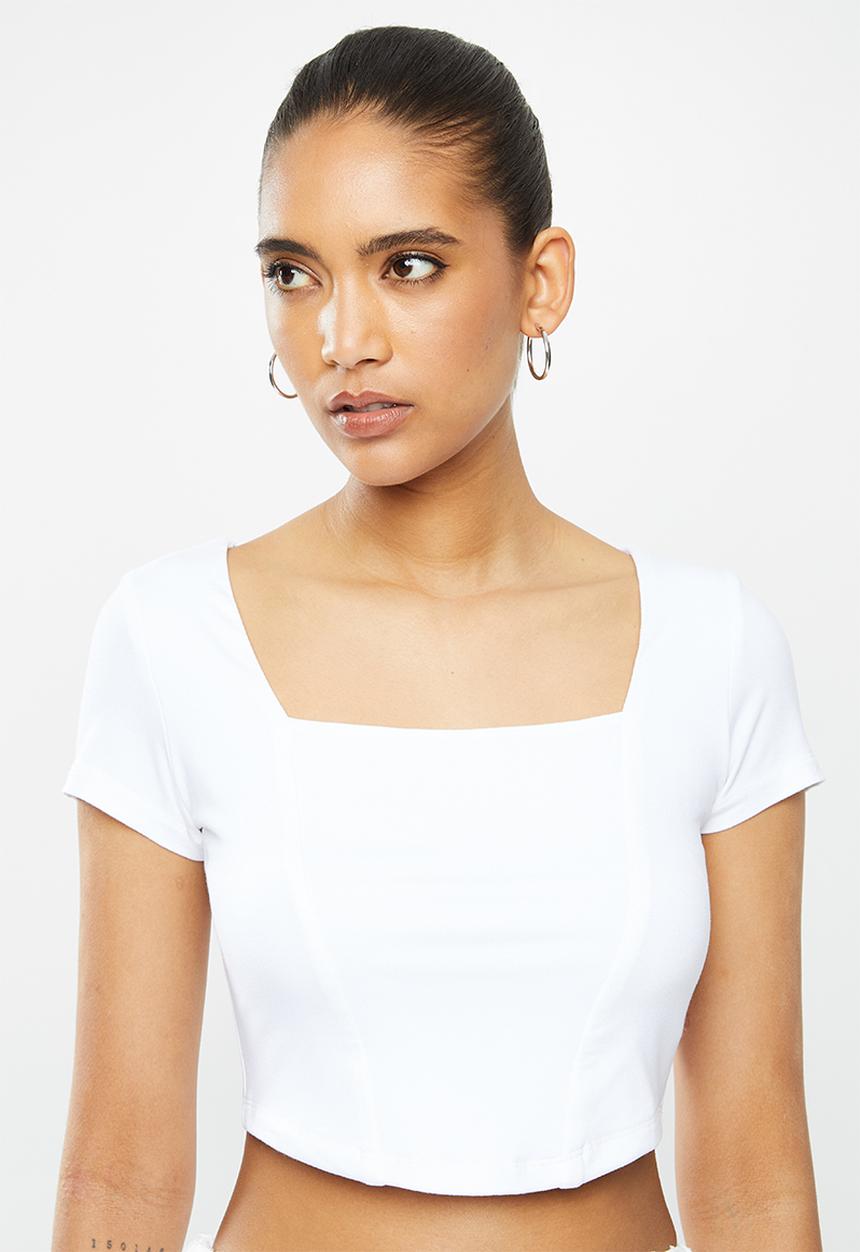 Blake - Corset look square neck crop top - white