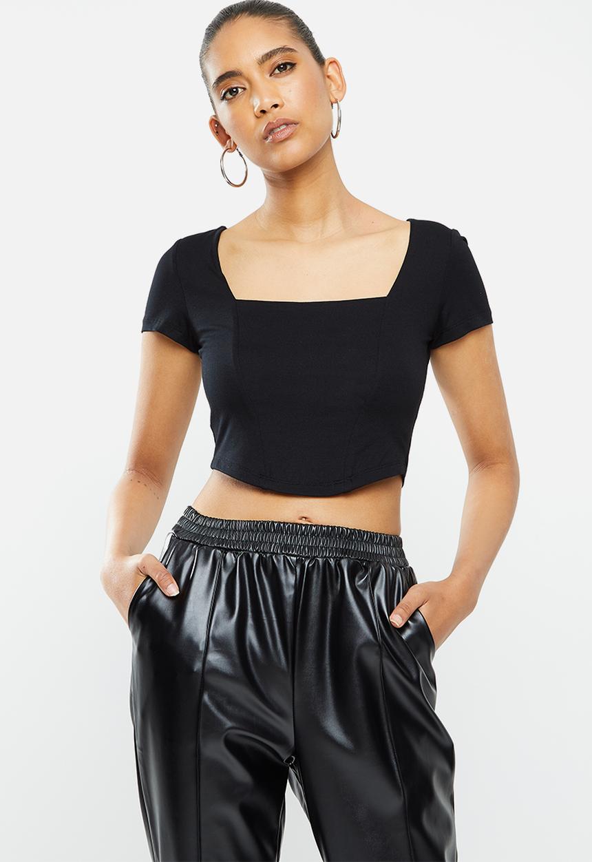 Blake - Corset look square neck crop top - black