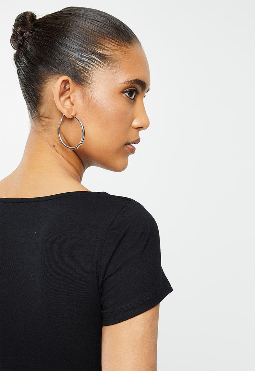 Blake - Corset look square neck crop top - black