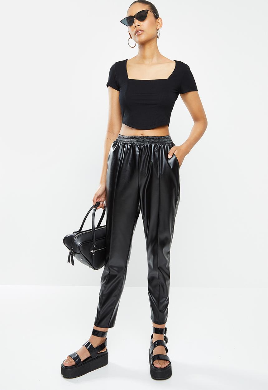 Blake - Corset look square neck crop top - black