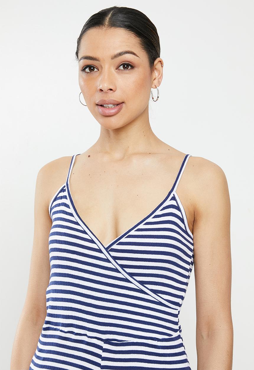 Brave Soul - Strapy yarn dye stripe jumpsuit - navy & white