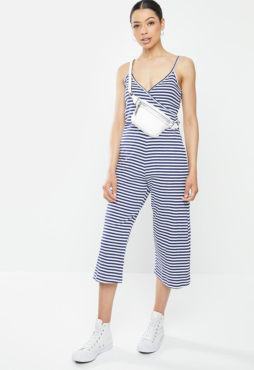 Brave Soul - Strapy yarn dye stripe jumpsuit - navy & white