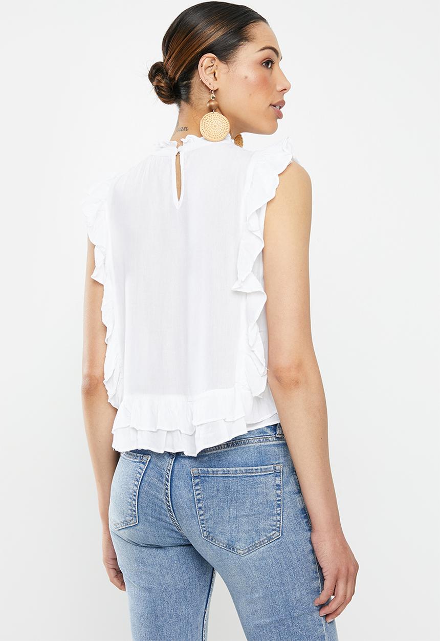 Brave Soul - Embroidery frill top - off white