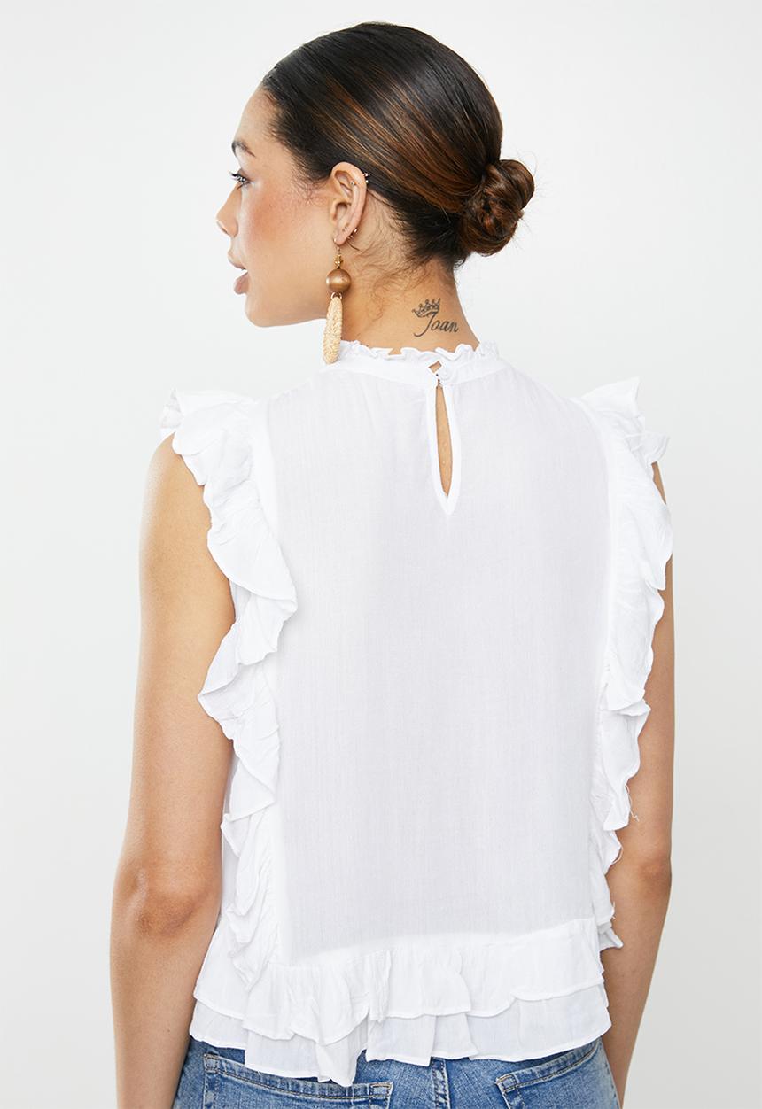 Brave Soul - Embroidery frill top - off white