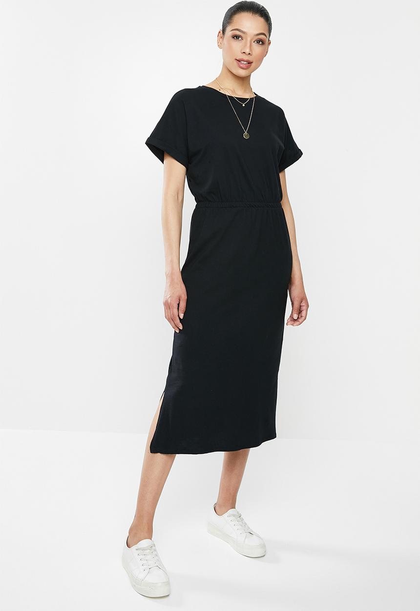 edit - Single jersey waisted tee dress - black