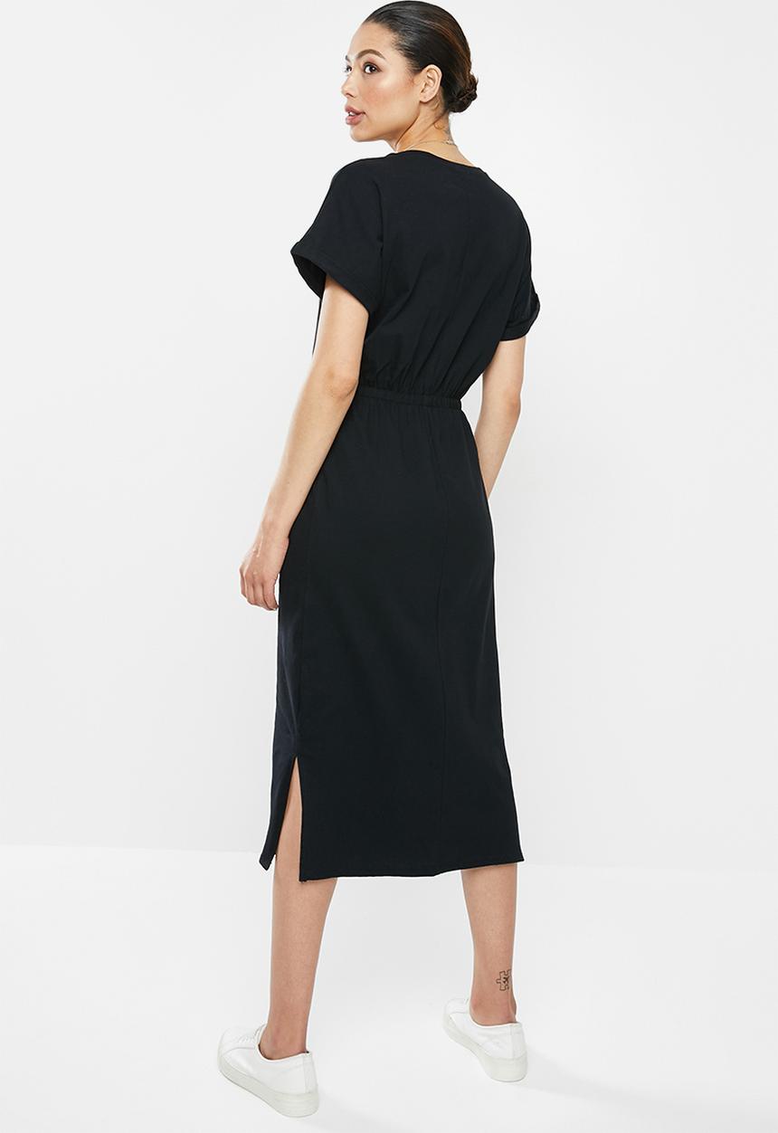 edit - Single jersey waisted tee dress - black