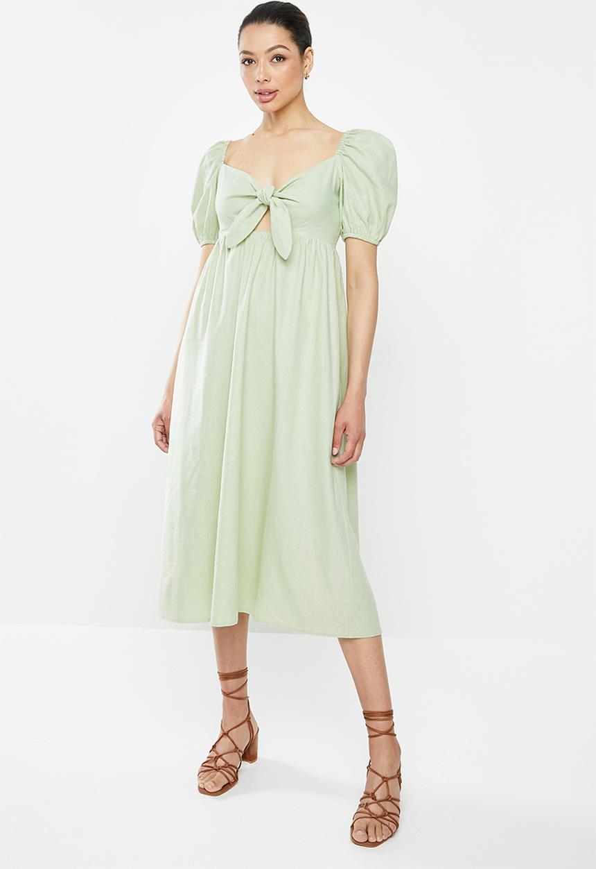 MILLA - Linen tie front dress - sage