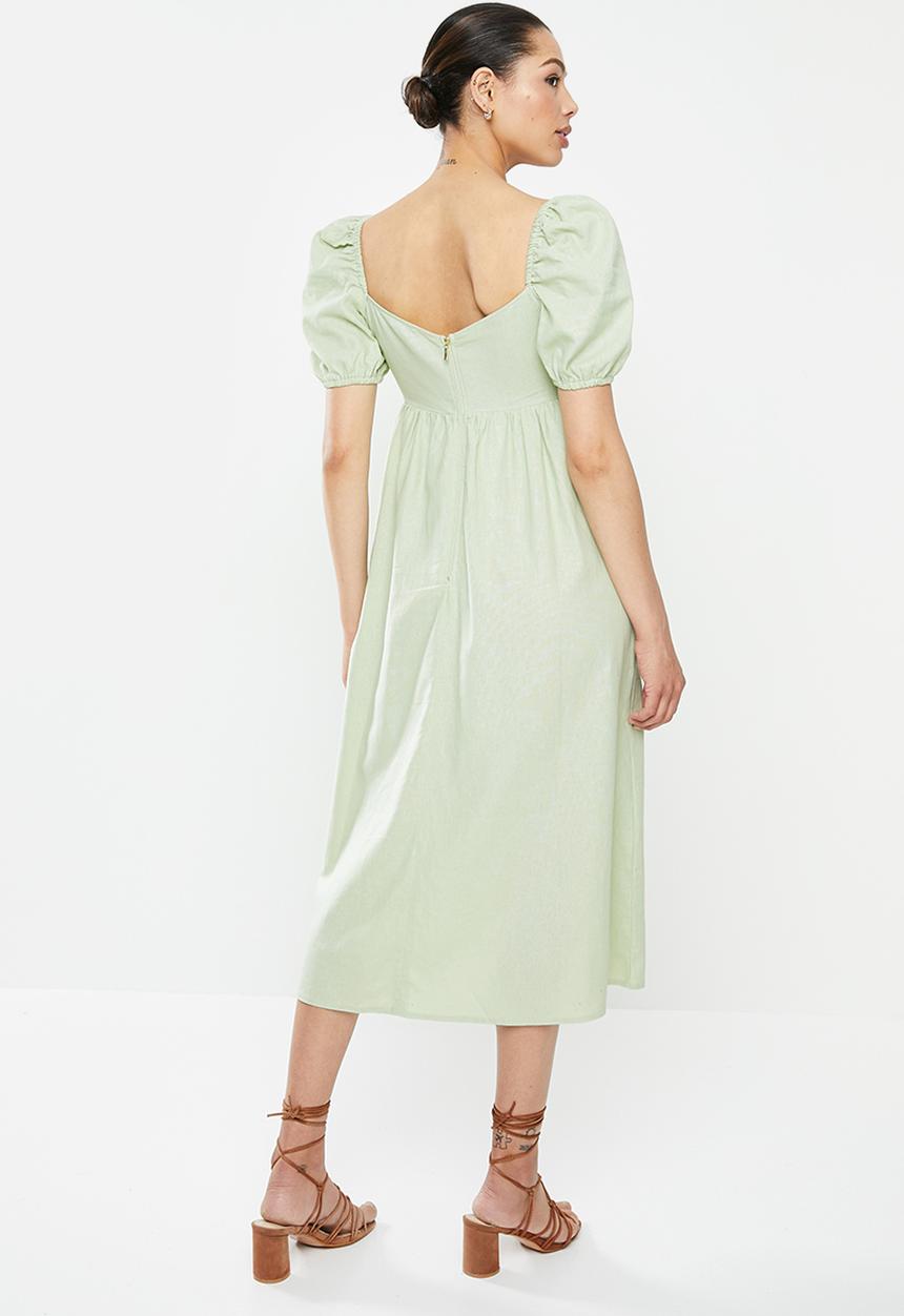 MILLA - Linen tie front dress - sage