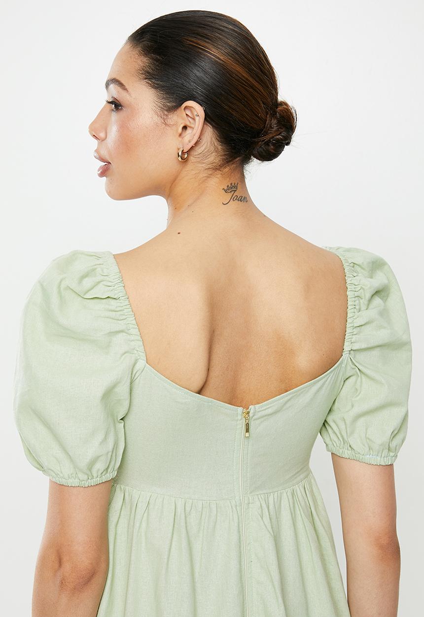 MILLA - Linen tie front dress - sage