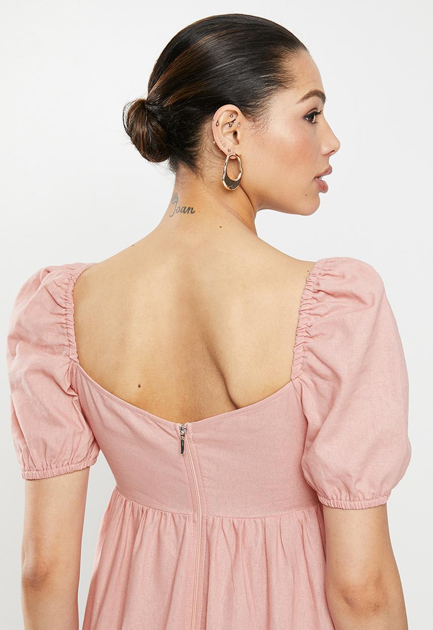 MILLA - Linen tie front dress - pink