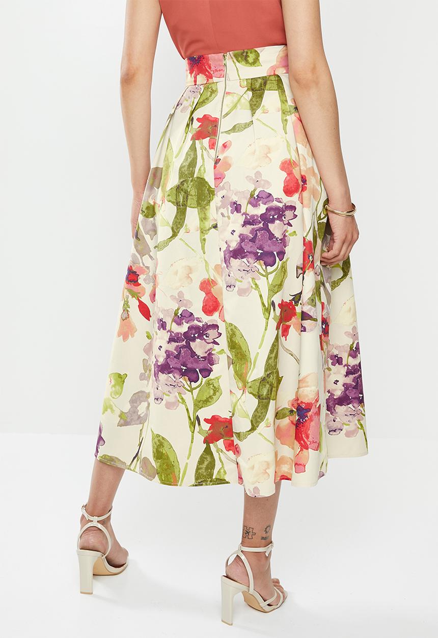 MILLA - Pleated floral midi skirt - multi