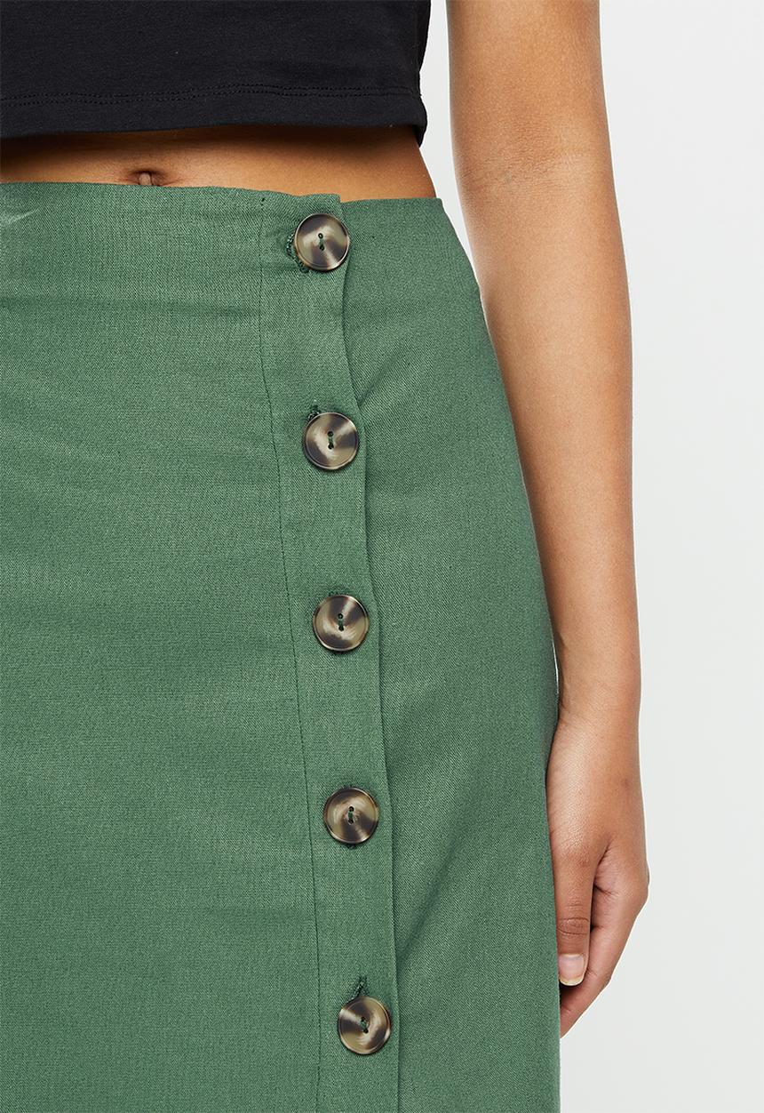 Blake - Linen blend button down aline mini skirt - bottle green