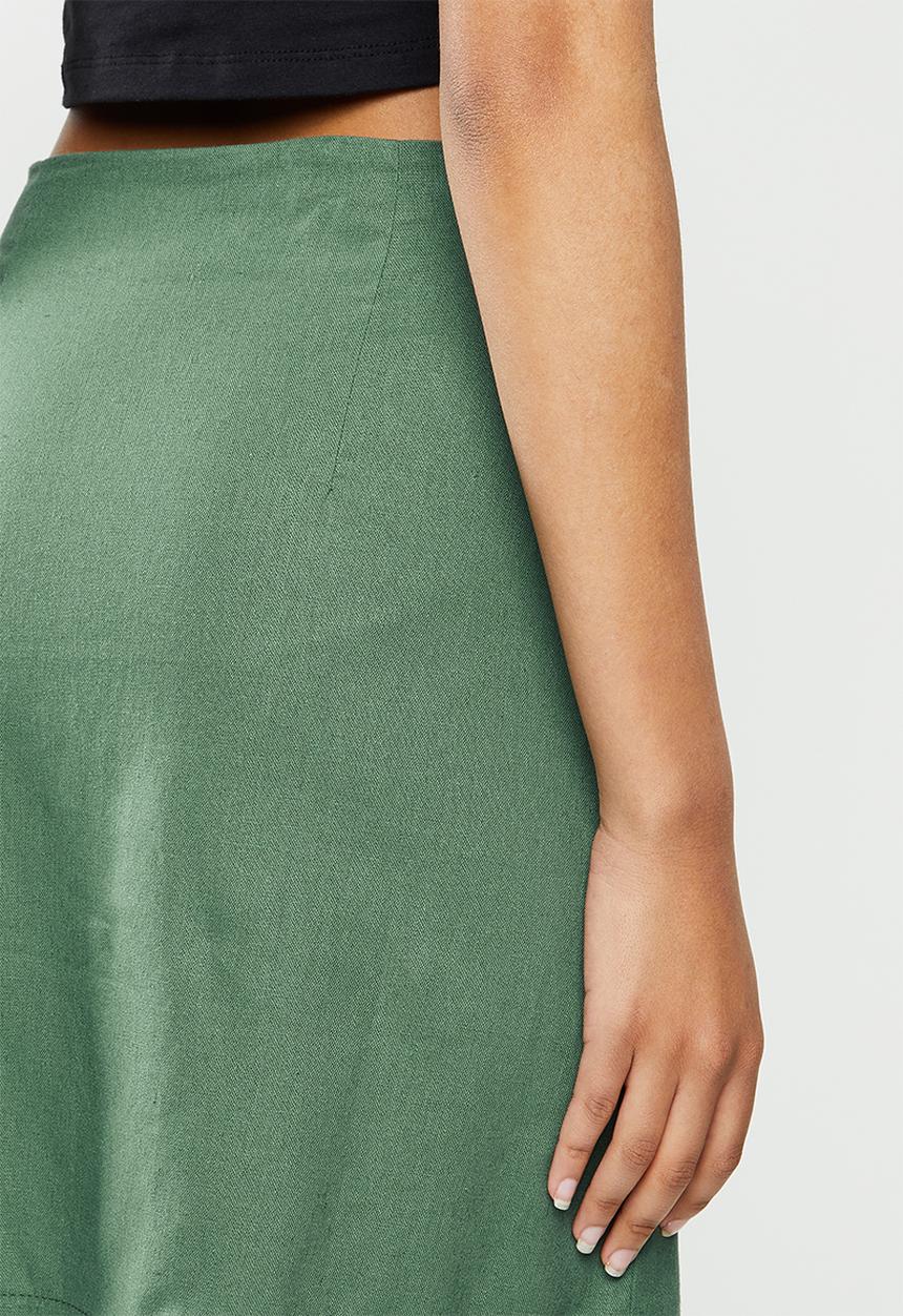 Blake - Linen blend button down aline mini skirt - bottle green