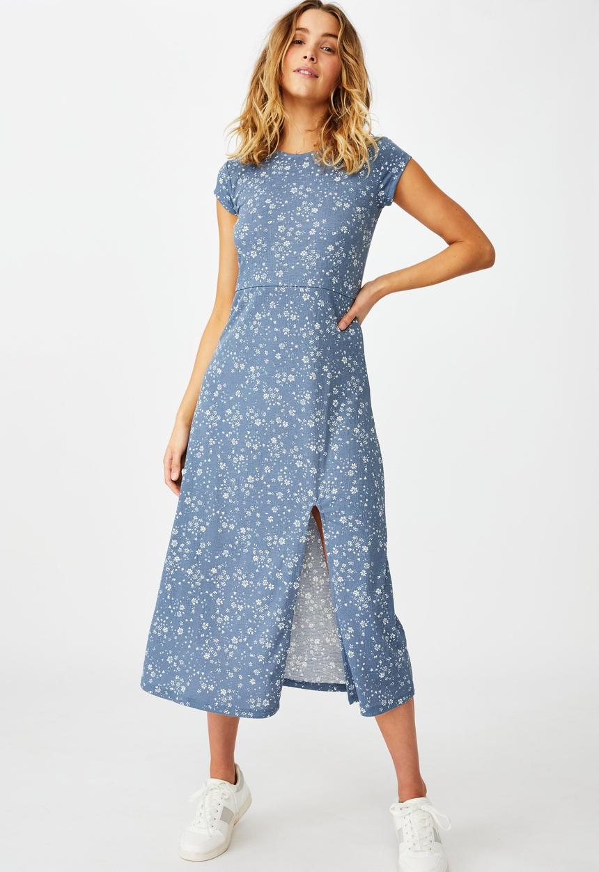 Cotton On - Elsa short sleeve split front midi dress - marie ditsy flintstone