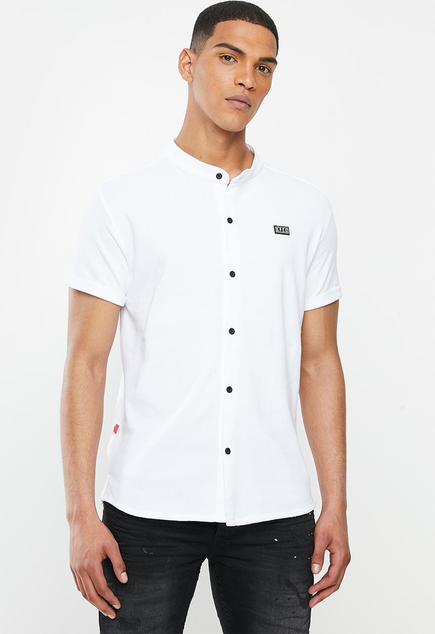 S.P.C.C - Kent signature button through knit shirt - white