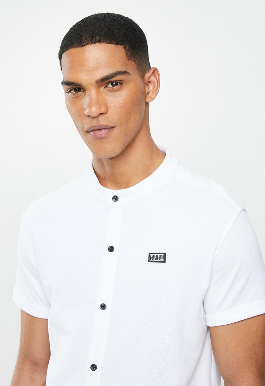 S.P.C.C - Kent signature button through knit shirt - white