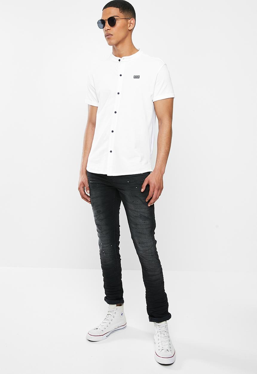 S.P.C.C - Kent signature button through knit shirt - white