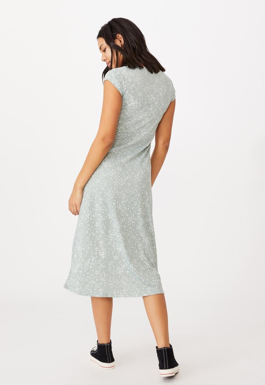 Cotton On - Elsa short sleeve split front midi dress - penny ditsy lush green