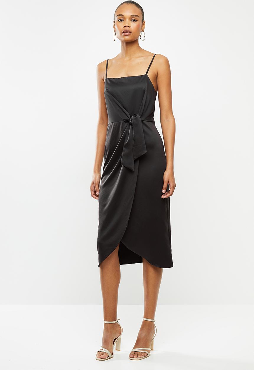 MILLA - Satin wrap dress - black