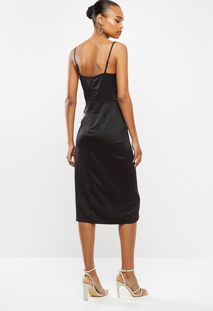 MILLA - Satin wrap dress - black