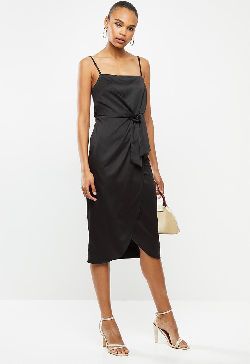MILLA - Satin wrap dress - black