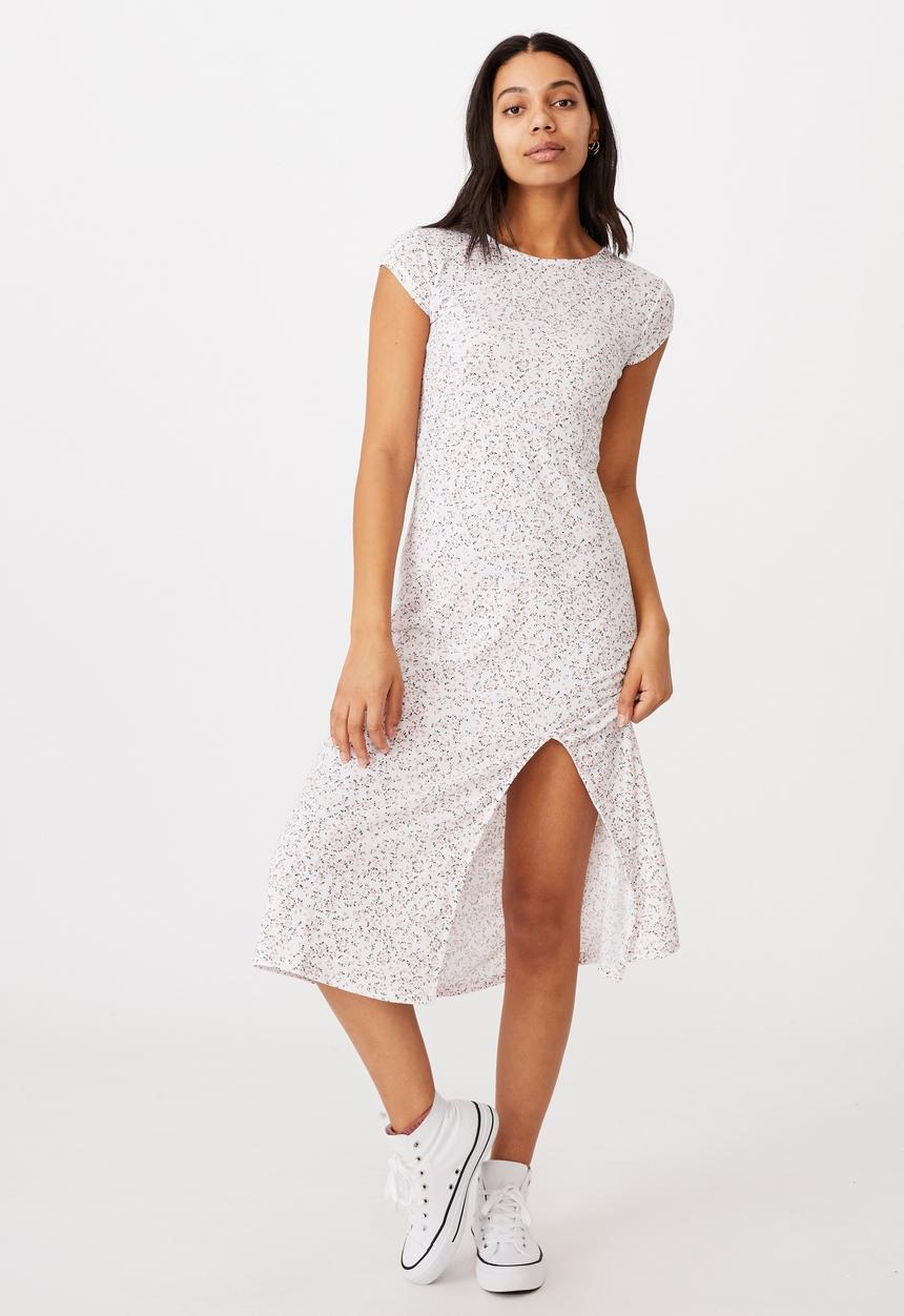 Cotton On - Elsa short sleeve split front midi dress - maya ditsy canyon clay