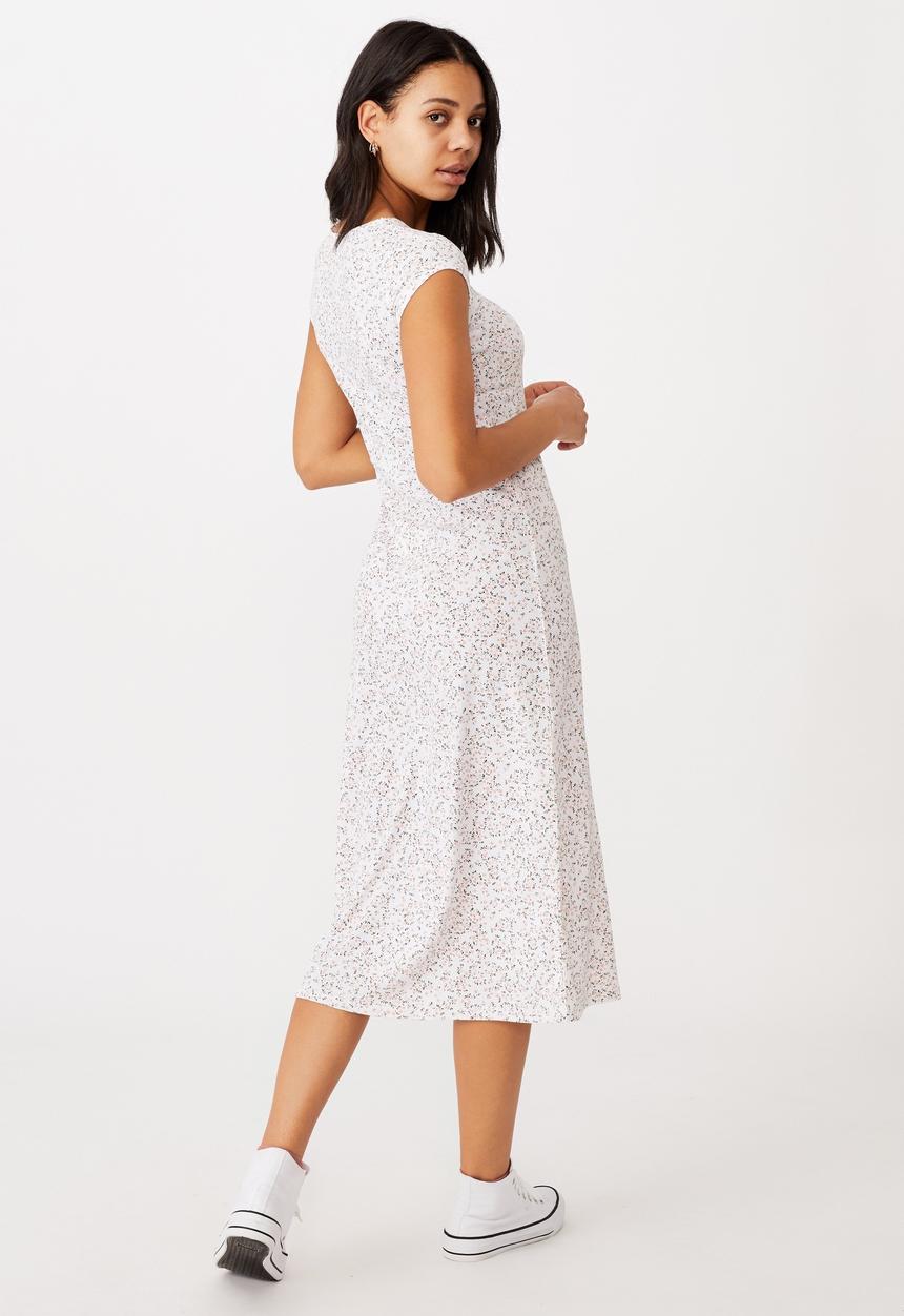 Cotton On - Elsa short sleeve split front midi dress - maya ditsy canyon clay