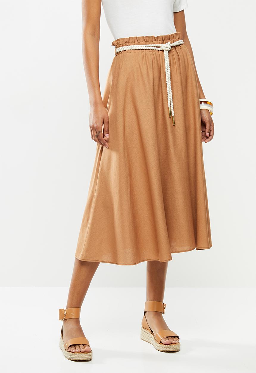 MILLA - Linen paperbag skirt - tan