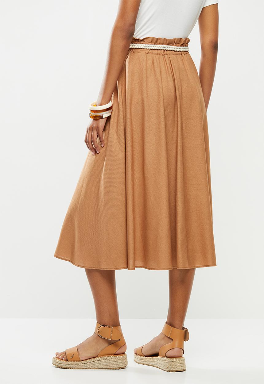 MILLA - Linen paperbag skirt - tan