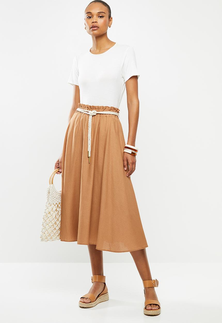 MILLA - Linen paperbag skirt - tan