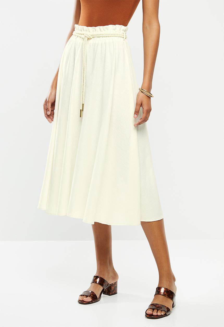 MILLA - Linen paperbag skirt - white