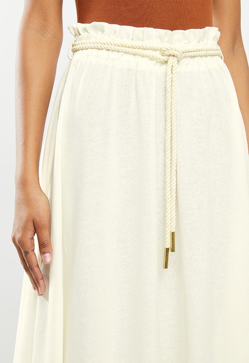MILLA - Linen paperbag skirt - white
