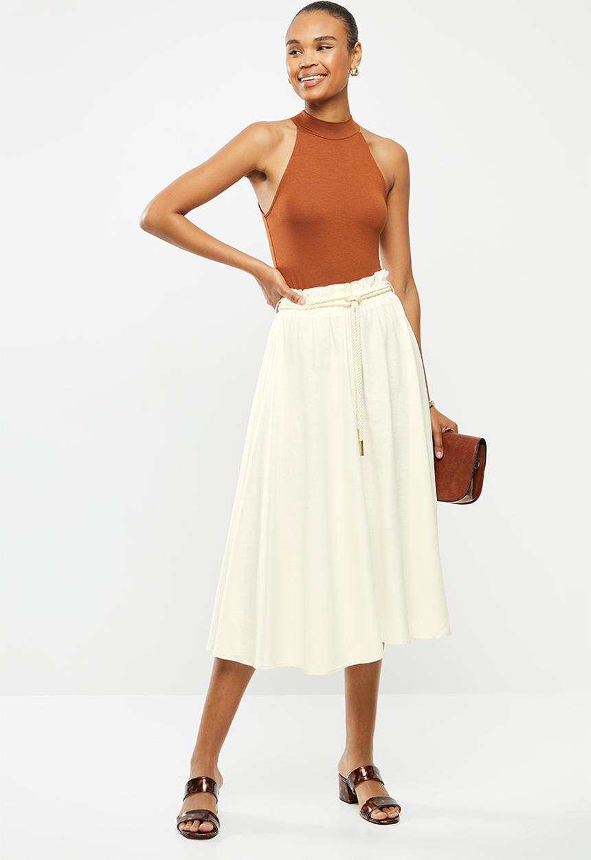 MILLA - Linen paperbag skirt - white