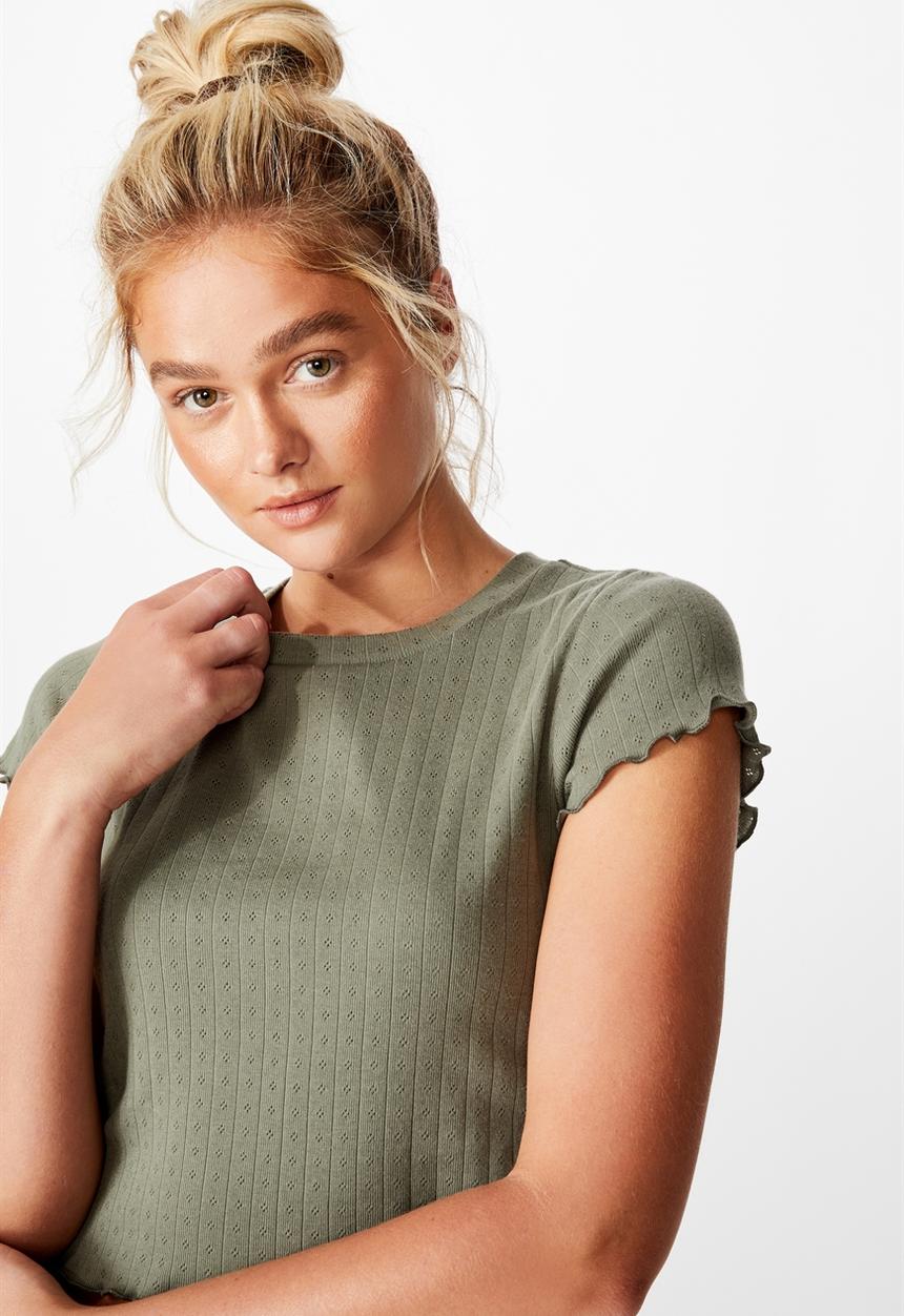 Cotton On - Pointelle bed T-shirt - khaki