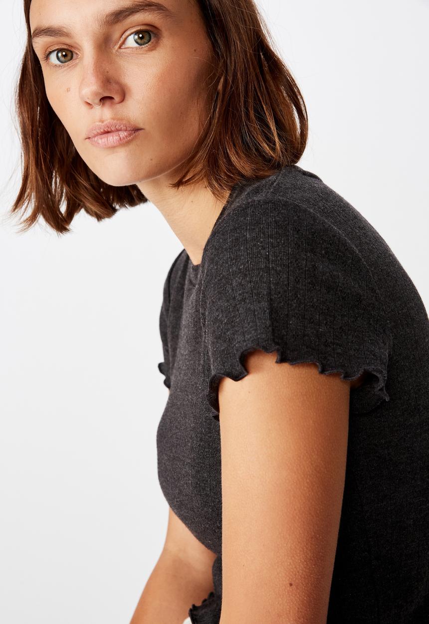 Cotton On - Pointelle bed T-shirt - washed black