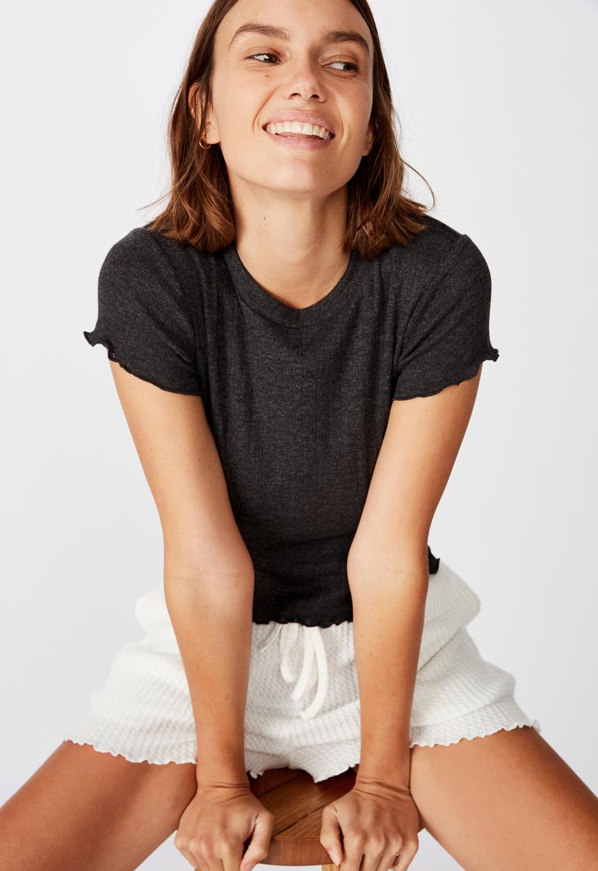 Cotton On - Pointelle bed T-shirt - washed black