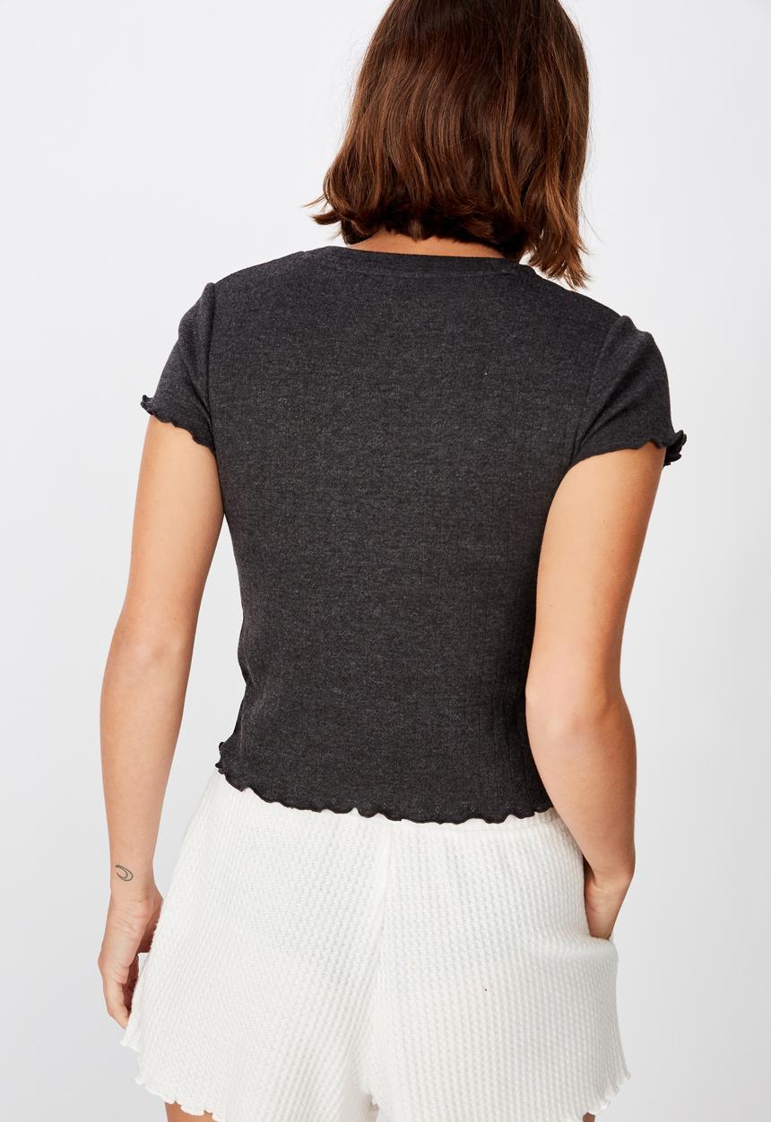 Cotton On - Pointelle bed T-shirt - washed black