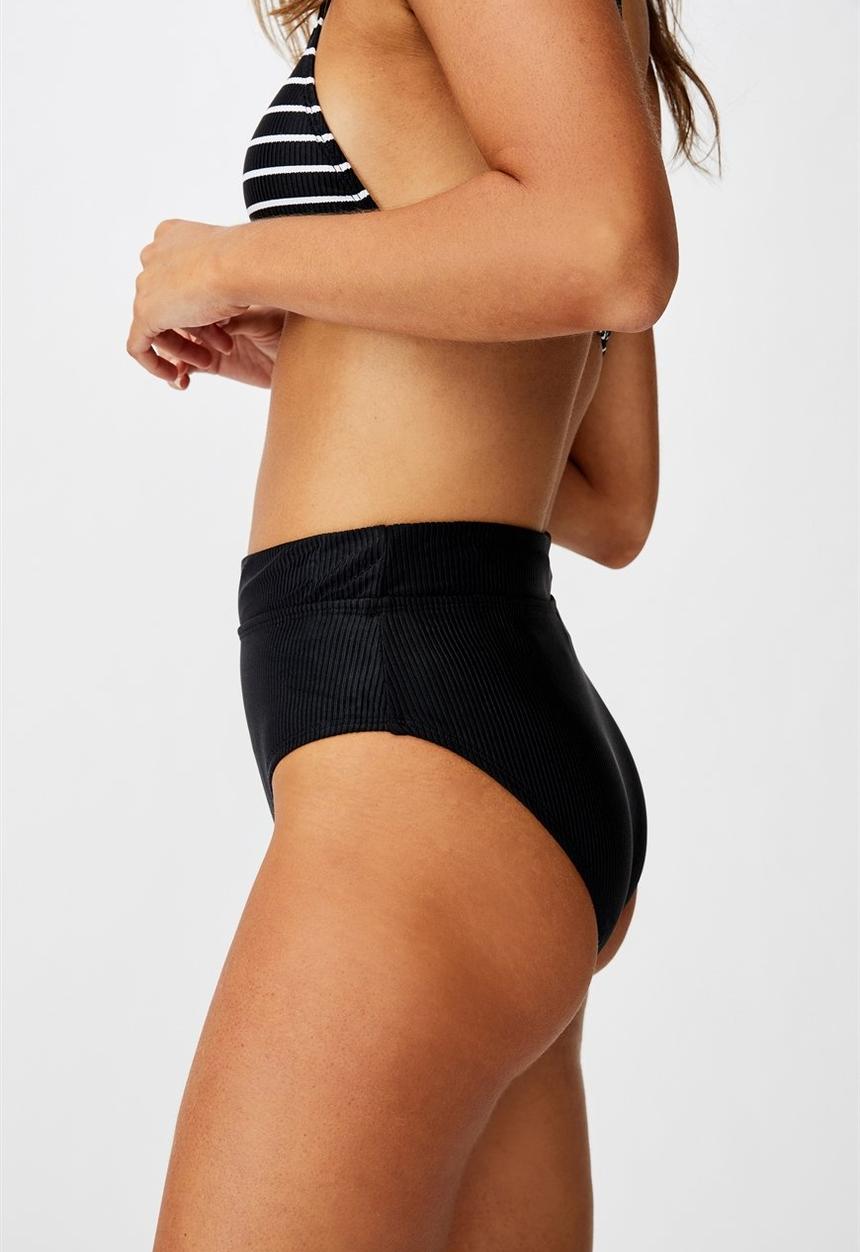 Cotton On - Highwaisted banded cheeky bikini bottom - black