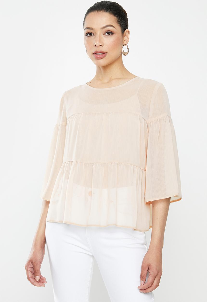 MILLA - Chiffon tiered top - neutral