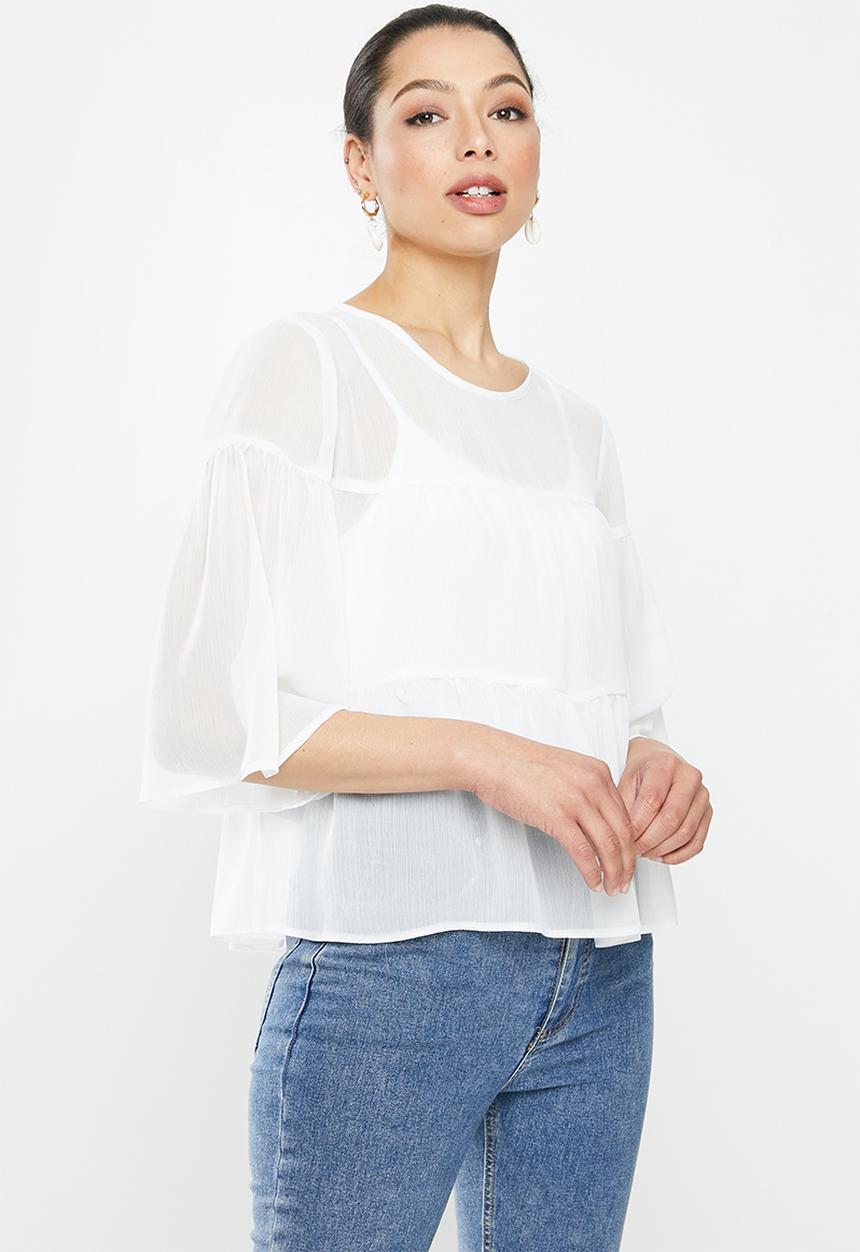 MILLA - Chiffon tiered top - ivory