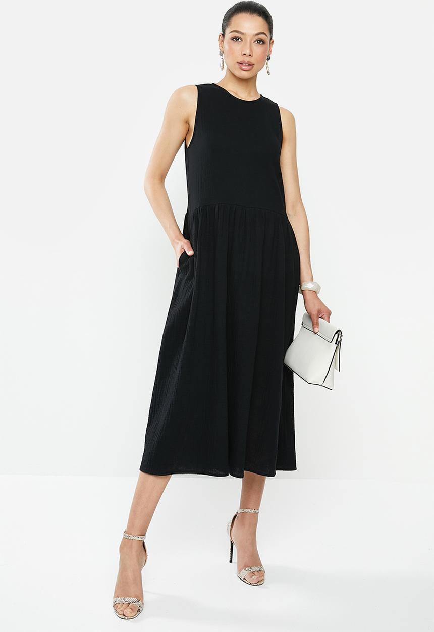 MILLA - Sleeveless cotton dress - black