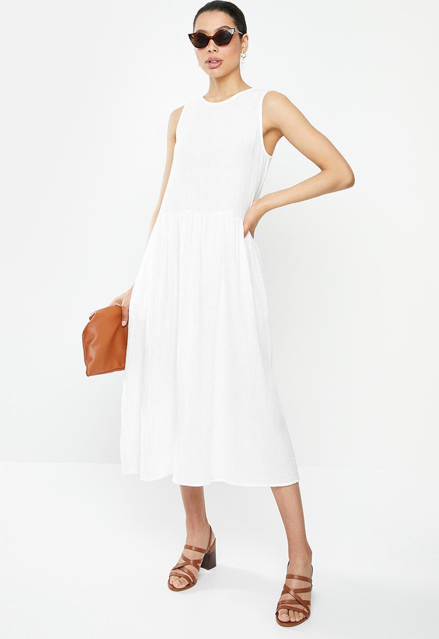 MILLA - Sleeveless cotton dress - white