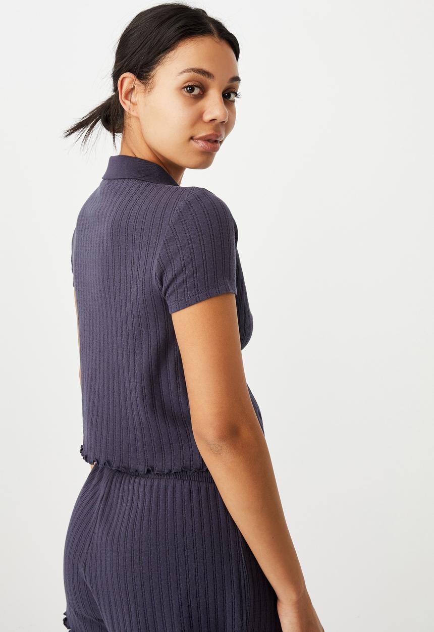 Cotton On - Knit pointelle polo - charcoal 