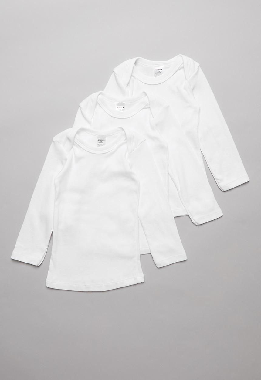 Pop Candy - 3 Pack long sleeve baby vest - white
