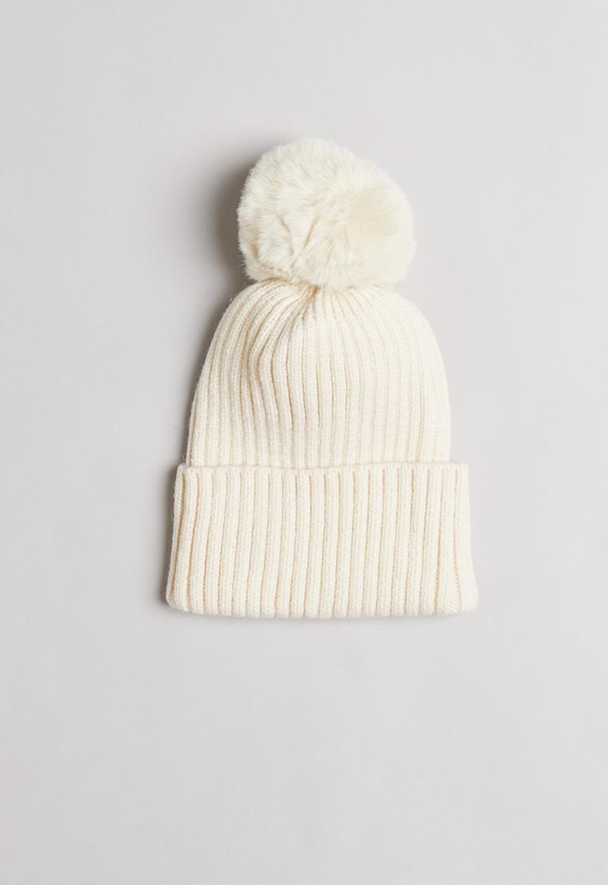 Pop Candy - Girls pom pom beanie - white