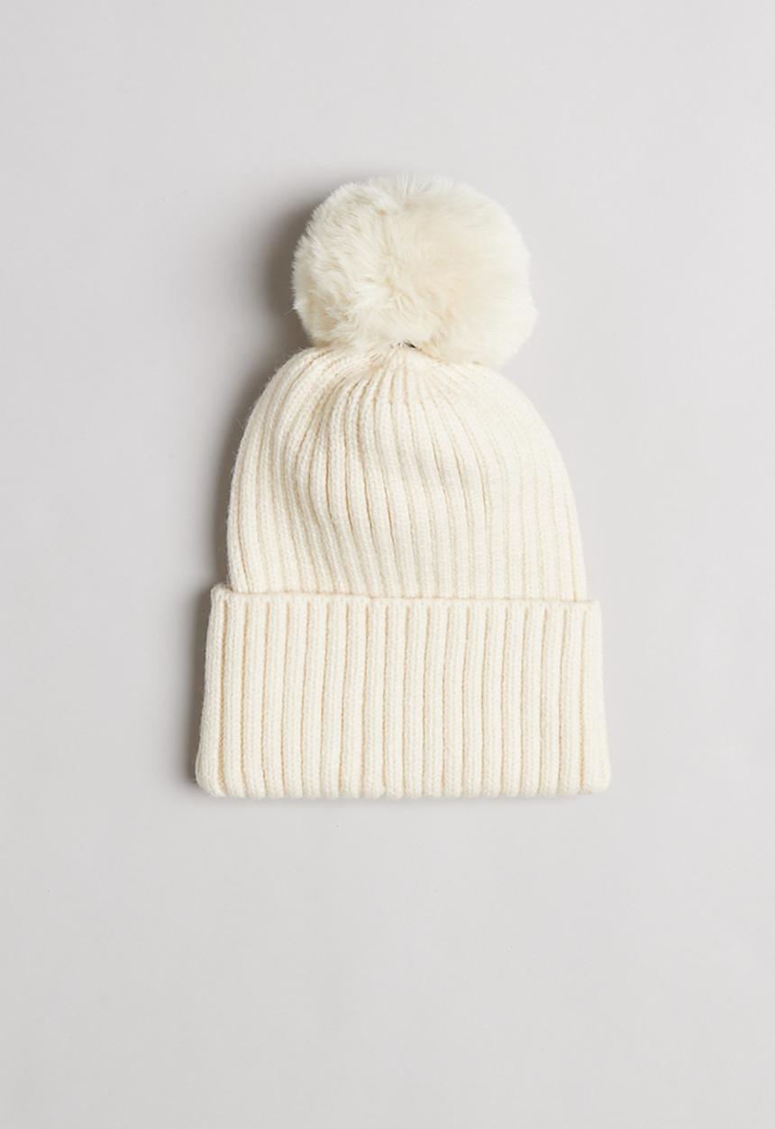 Pop Candy - Girls pom pom beanie - white