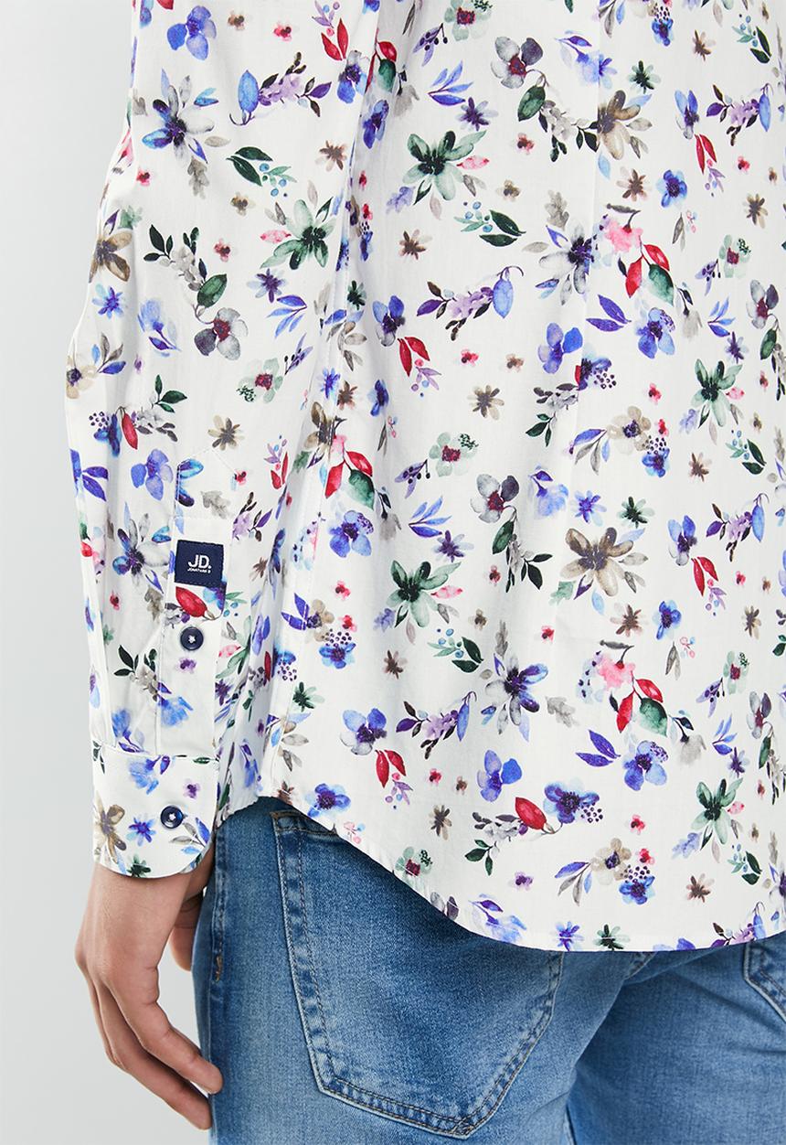 Jonathan D - Casual long sleeve slim fit printed shirt - white