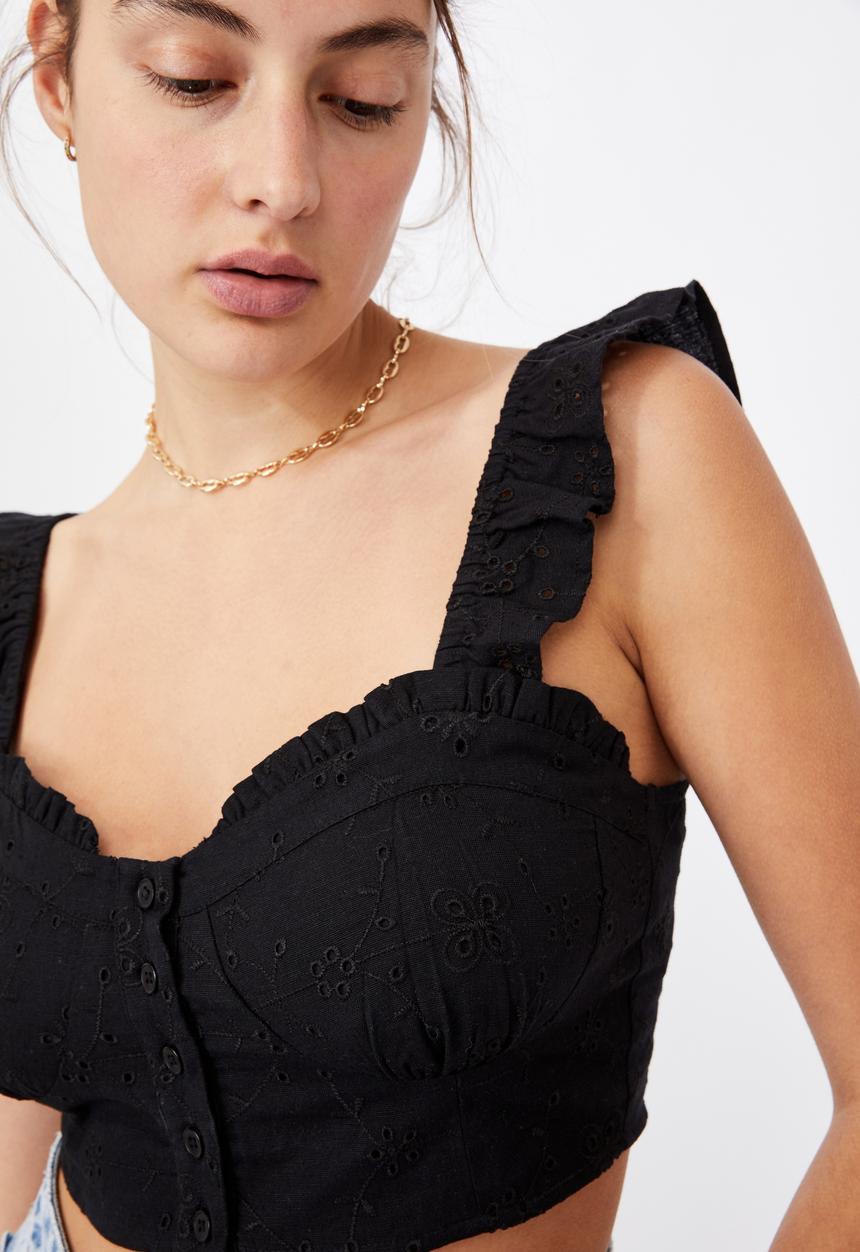 Cotton On - Sweetheart frill sleeve blouse - black