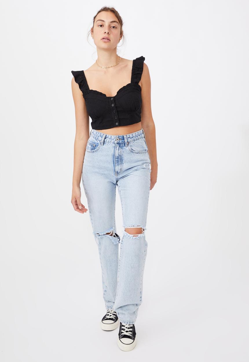 Cotton On - Sweetheart frill sleeve blouse - black