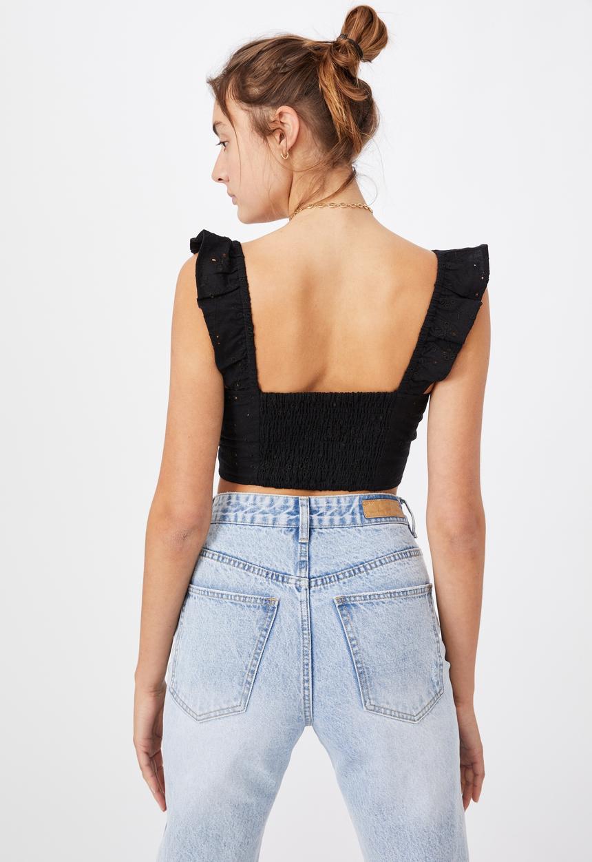 Cotton On - Sweetheart frill sleeve blouse - black